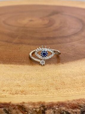 Adjustable Evil Eye CZ Ring White Gold Filled NWOT